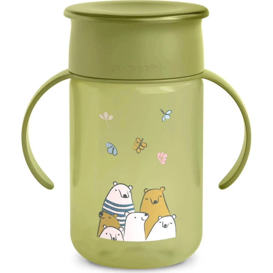 Tasse d'apprentissage Suavinex My Family 360° +12 mois - Tasse d'apprentissage de 340 ml - Verte