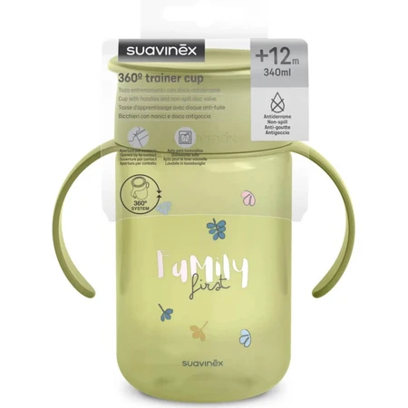 Tasse d'apprentissage Suavinex My Family 360° +12 mois - Tasse d'apprentissage de 340 ml - Verte