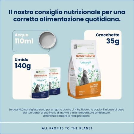 Almo Nature Urinary Help Pescado y Pollo - Alimento húmedo completo para gatos adultos con problemas urinarios, 6 x 70 g