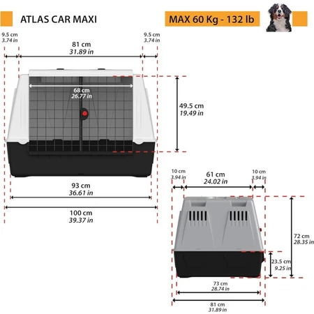 Ferplast Atlas Car Maxi – cușcă dublă pentru mașină destinată câinilor, cu separator interior – culoare gri