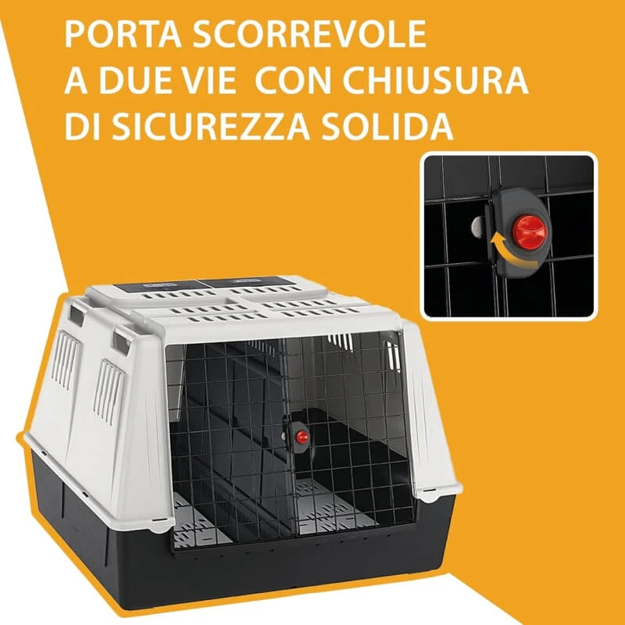 Ferplast Atlas Car Maxi – cușcă dublă pentru mașină destinată câinilor, cu separator interior – culoare gri