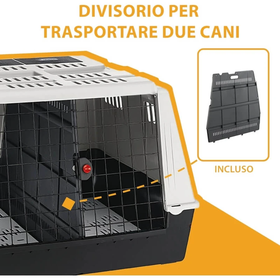 Ferplast Atlas Car Maxi – cușcă dublă pentru mașină destinată câinilor, cu separator interior – culoare gri