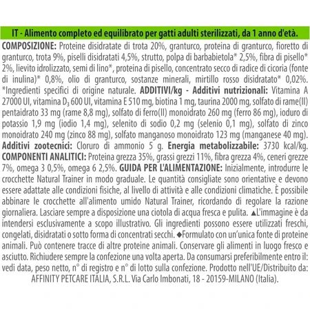 Natural Trainer Sterilized Trout - Complete Food for Spayed or Neutered Cats, 1.5 kg