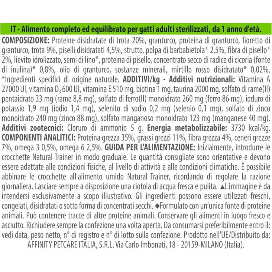 Natural Trainer Sterilized Trout - Complete Food for Spayed or Neutered Cats, 1.5 kg