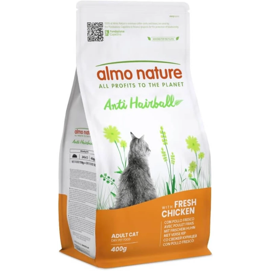 Almo Nature Anti-Haarbal Kip - Compleet anti-haarbalvoer voor volwassen katten, 400 g