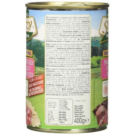 Stuzzy Fresh Pork Monoprotein - Complete Food for Adult Dogs, 400 g