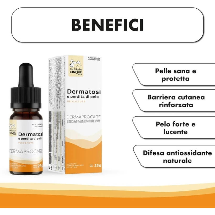 Pharma Cinque Pet Derma Procare-druppels – Voedingssupplement voor honden en katten, 23 g