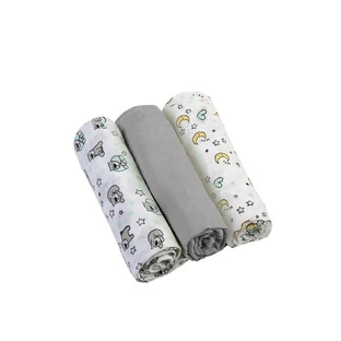 Babyono 3er-Set graue Musselin-Tücher, 70 x 70 cm