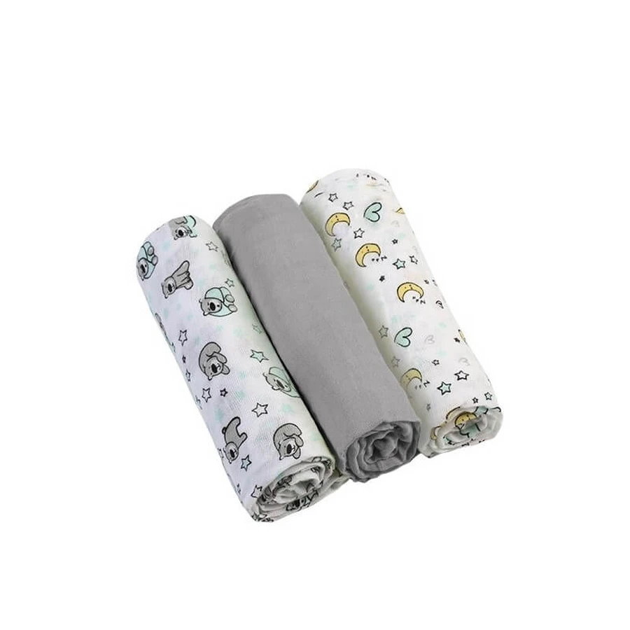 Babyono 3er-Set graue Musselin-Tücher, 70 x 70 cm