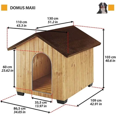 Ferplast Domus Maxi – Hundehütte aus Holz für den Außenbereich, 111,5 x 132 x 103,5 cm