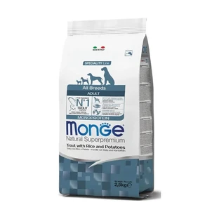 Monge Adult All Breed Trout and Rice - Dry Dog Food, 2.5 kg
