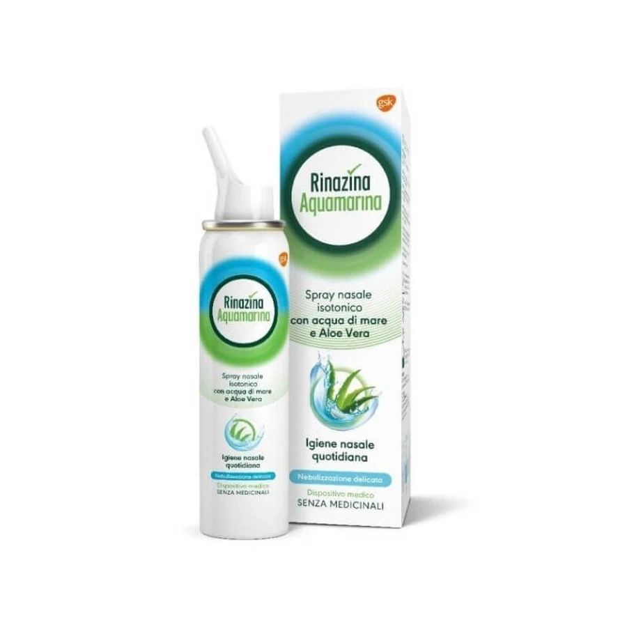 Rinazina Aquamarina Plus 2.3% NaCl - Hypertonic decongestant nasal spray for nasal cleansing, 125 ml