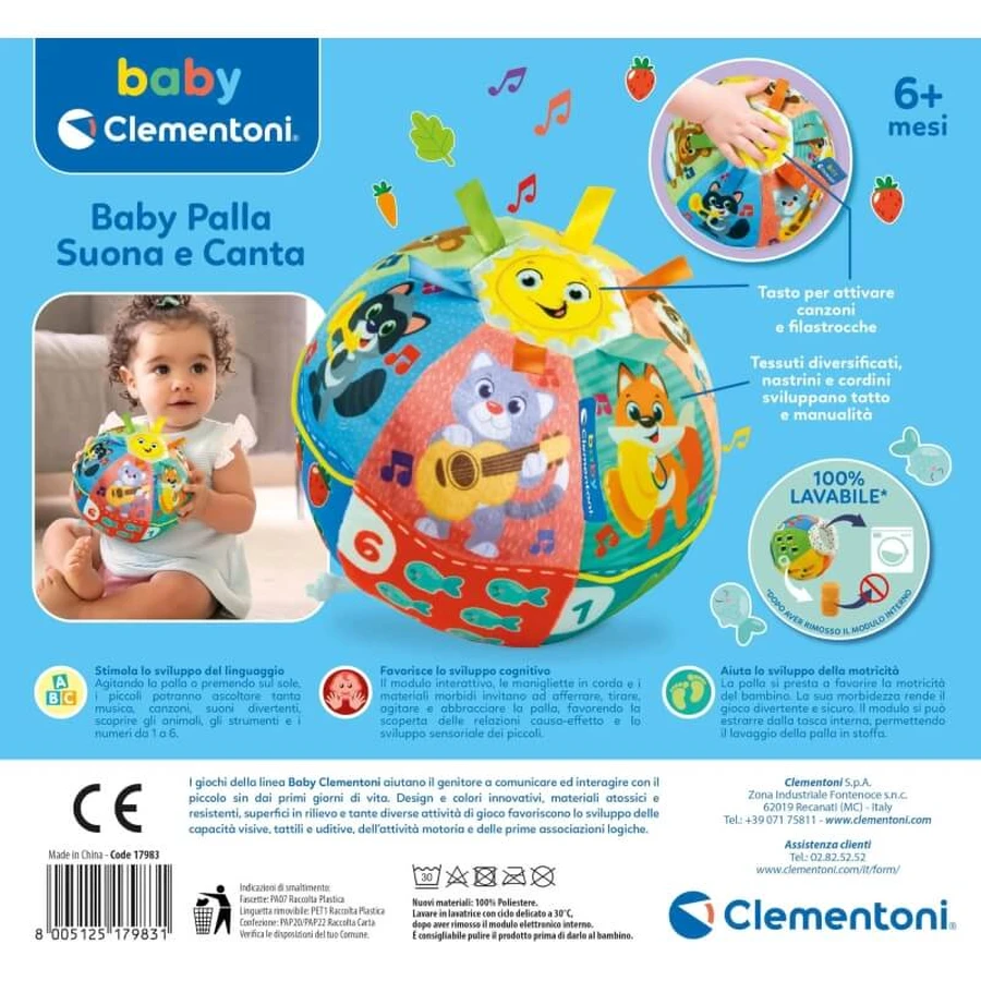 Clementoni Baby: Ball, der Musik spielt und singt – Lernspielzeug für Kinder ab 6 Monaten