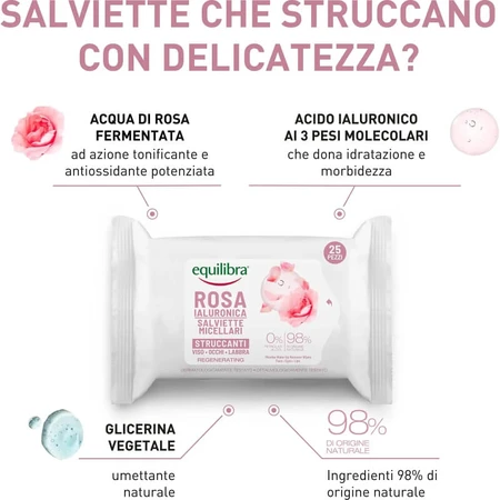 Equilibra Hyaluronic Rose - 25 toallitas desmaquillantes micelares