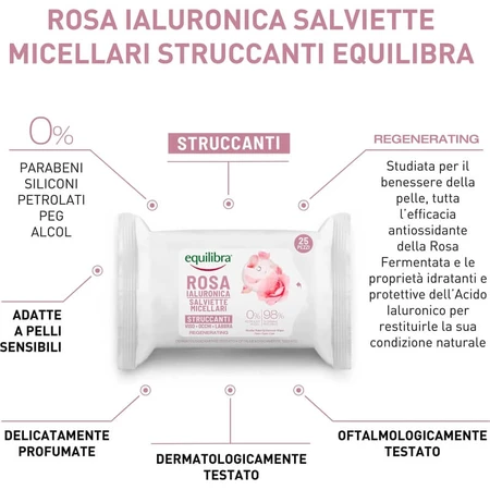 Equilibra Hyaluronic Rose - 25 toallitas desmaquillantes micelares