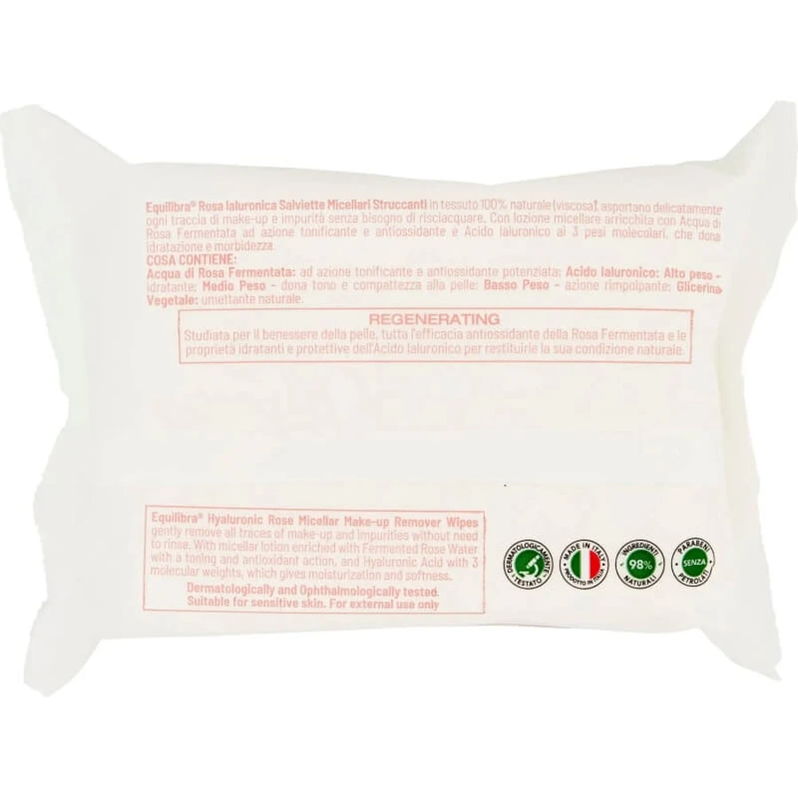 Equilibra Hyaluronic Rose - 25 toallitas desmaquillantes micelares