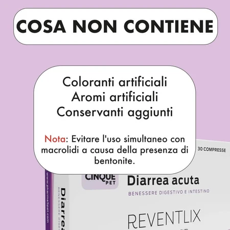 Pharma Cinque Pet Reventlix - Complemento alimenticio para perros y gatos indicado para trastornos intestinales y diarrea, 30 comprimidos
