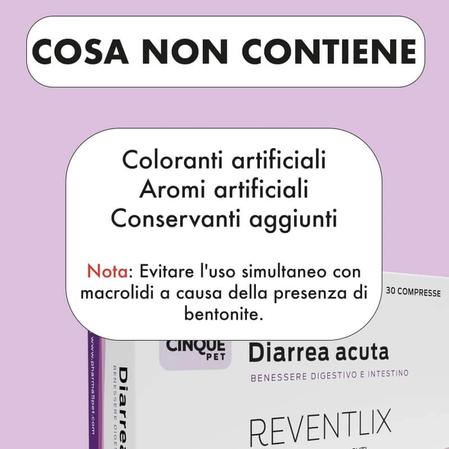 Pharma Cinque Pet Reventlix - Complemento alimenticio para perros y gatos indicado para trastornos intestinales y diarrea, 30 comprimidos