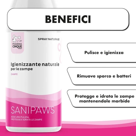 Pharma5pet Sanipaws – Natürliches Desinfektionsspray für Hunde- und Katzenpfoten, 150 ml