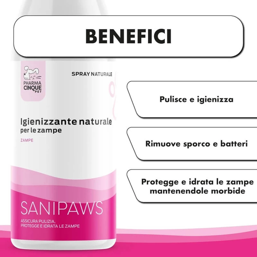 Pharma5pet Sanipaws – Natürliches Desinfektionsspray für Hunde- und Katzenpfoten, 150 ml