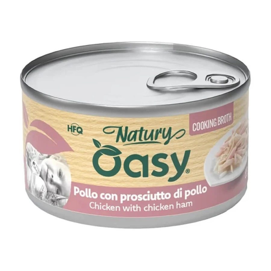 Oasy Wet Cat Natury Chicken Broth with Ham - Wet Food for Adult Cats, 85 g