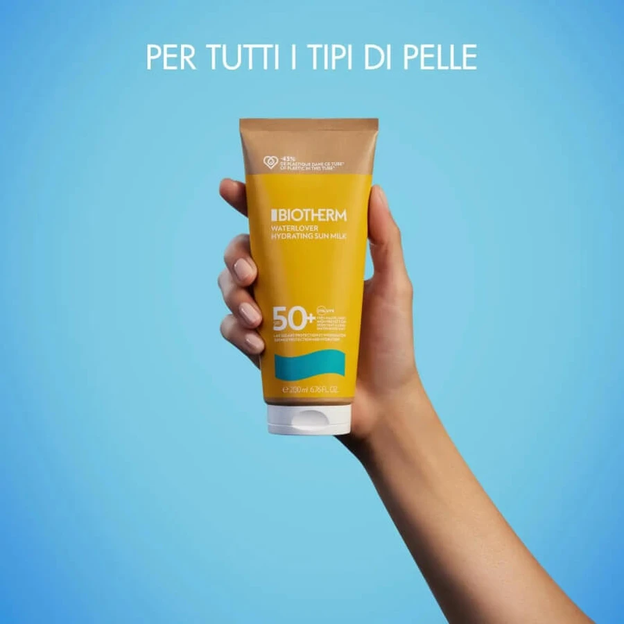 Biotherm Sonnenschutz LSF 50+ Waterlover Hydration Sunmilk Feuchtigkeitslotion, sehr hoher Schutz, 200 ml