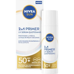 Nivea, protector solar facial SPF 50+, sérum diario 2 en 1 con base UV, protección muy alta, 30 ml