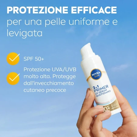 Nivea, protector solar facial SPF 50+, sérum diario 2 en 1 con base UV, protección muy alta, 30 ml
