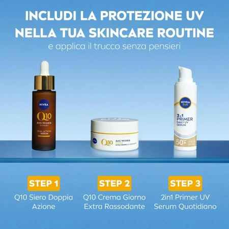 Nivea, protector solar facial SPF 50+, sérum diario 2 en 1 con base UV, protección muy alta, 30 ml