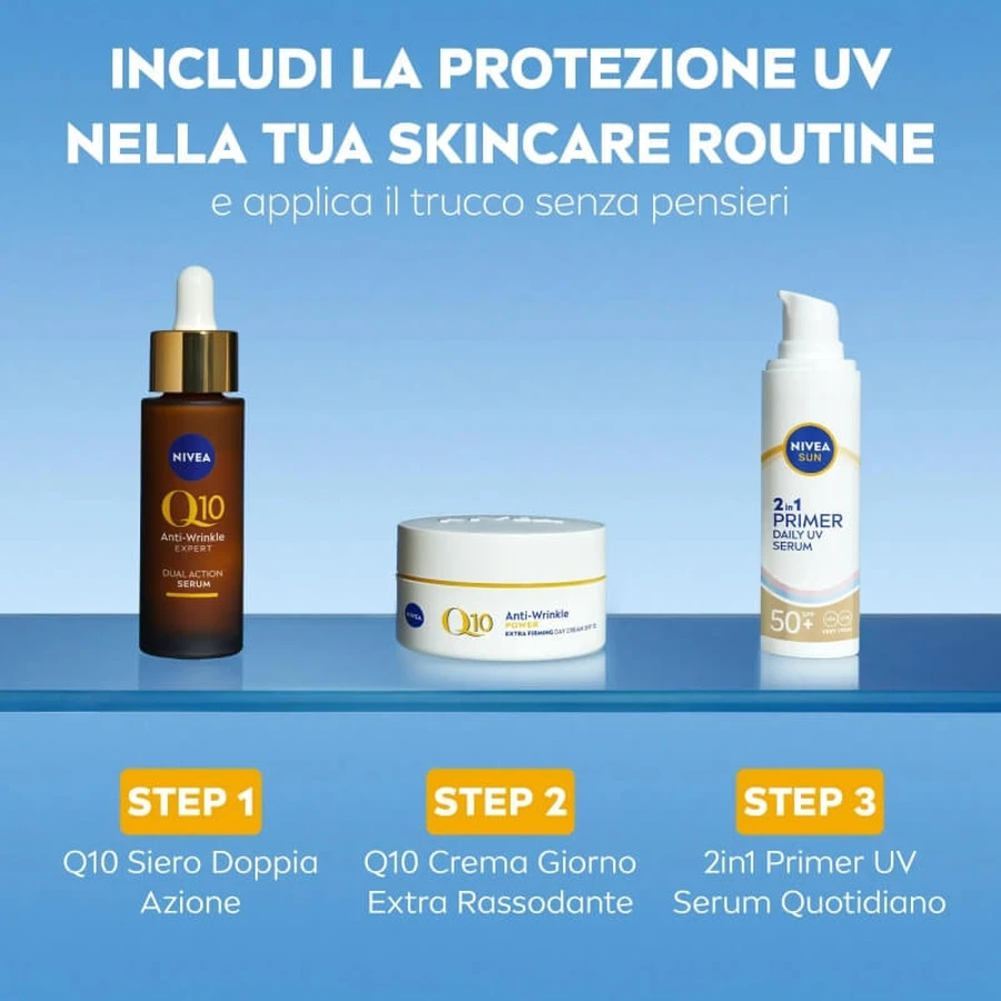 Nivea, protector solar facial SPF 50+, sérum diario 2 en 1 con base UV, protección muy alta, 30 ml