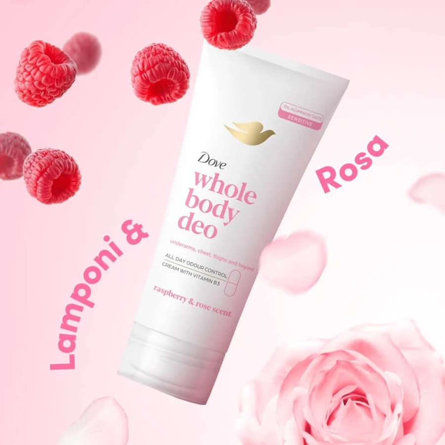 Dove Ganzkörper-Deodorant mit Himbeere und Rose – Körper-Deodorant-Creme, 75 ml