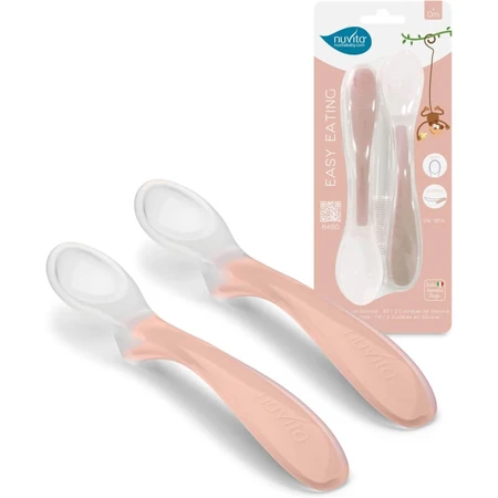 Nuvita 2 Silicone Weaning Spoons, 0m+, Pink