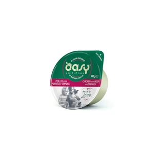 Oasy Wet Cat More Love Kip met Rundvlees en Spinazie - Aanvullend voer voor volwassen katten, 70 g