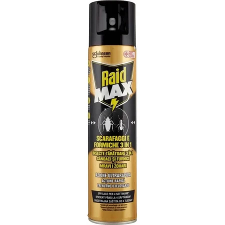 Raid Max 3 en 1 - Spray contra cucarachas y hormigas, 300 ml