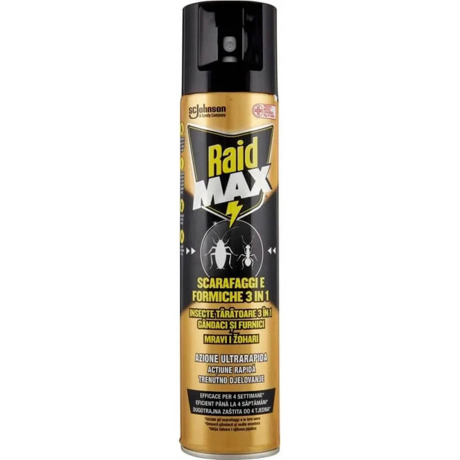 Raid Max 3 en 1 - Spray contra cucarachas y hormigas, 300 ml