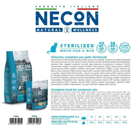 Necon Pet Food Natural Wellness Sterilized White Fish – Alleinfuttermittel für kastrierte Katzen, 400 g