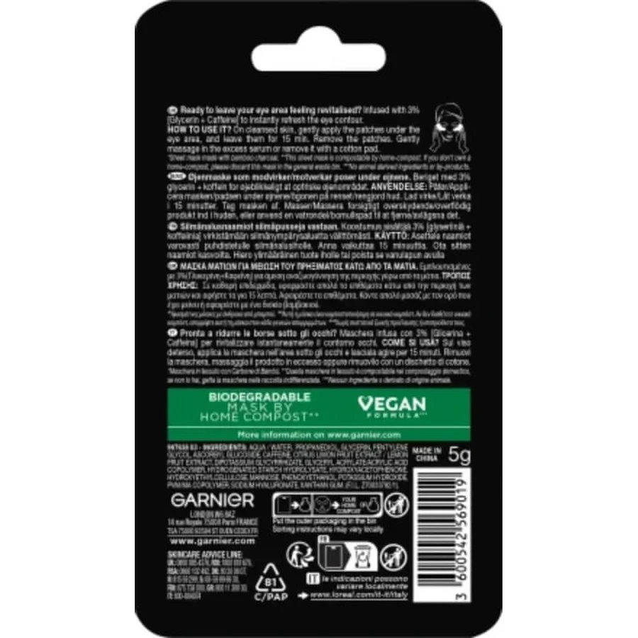 Garnier Skinactive Caffeine + Charcoal - 2 Revitalizing Eye Masks