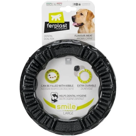 Ferplast Smile Large - Dental Ring with Bicarbonate Crystals and Meat Flavor for Oral Hygiene in Large Dogs
