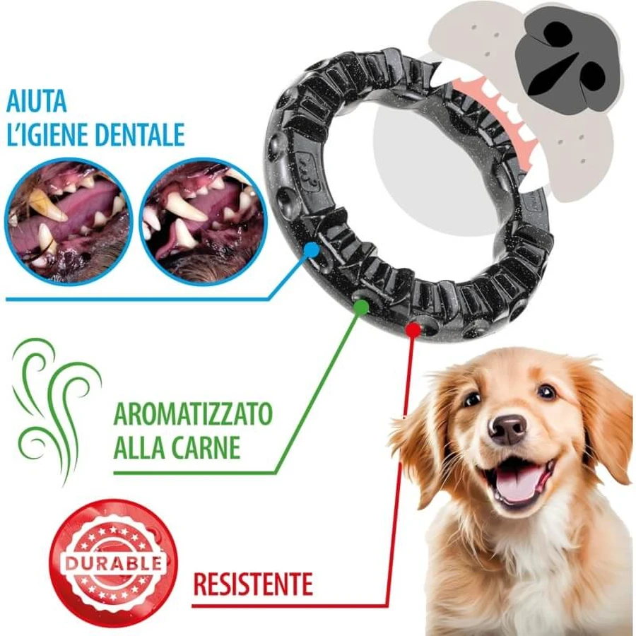 Ferplast Smile Large - Dental Ring with Bicarbonate Crystals and Meat Flavor for Oral Hygiene in Large Dogs