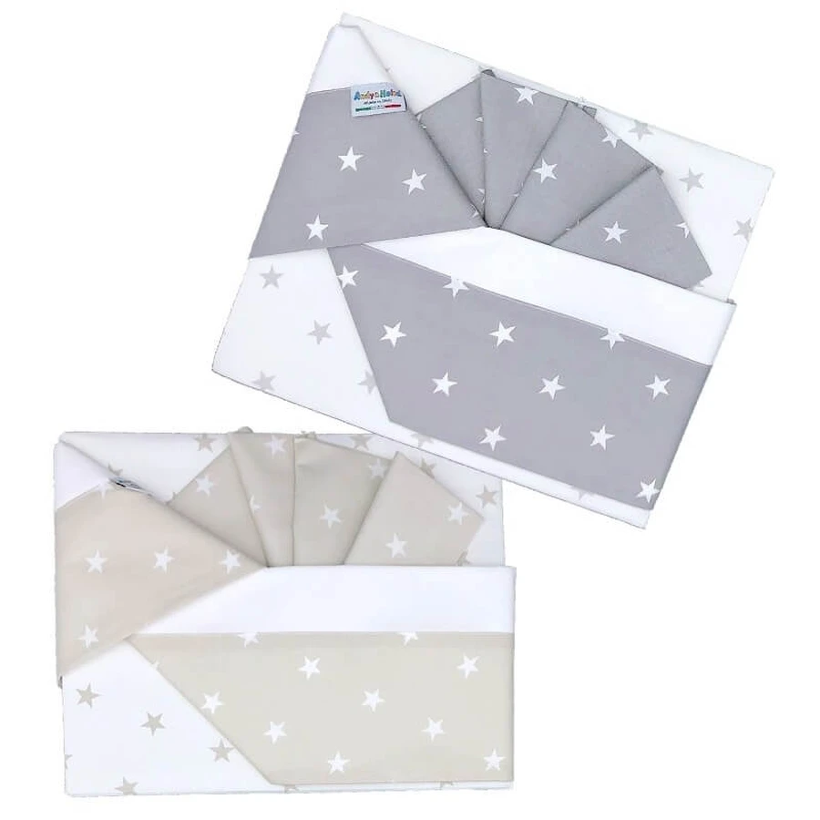 Andy &amp; Helen Maxi-Bettwäscheset für Kinderbetten mit Sternenmuster – 2 Laken + 1 Kissenbezug – beige