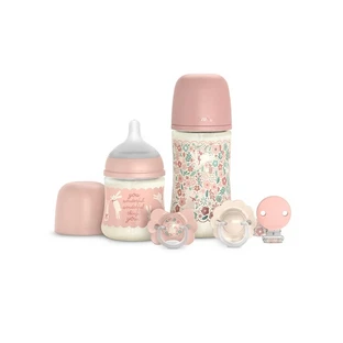 Wonder Welcome Baby-Set – 2 Fläschchen, 2 Schnuller, 1 Schnullerhalter – rosa