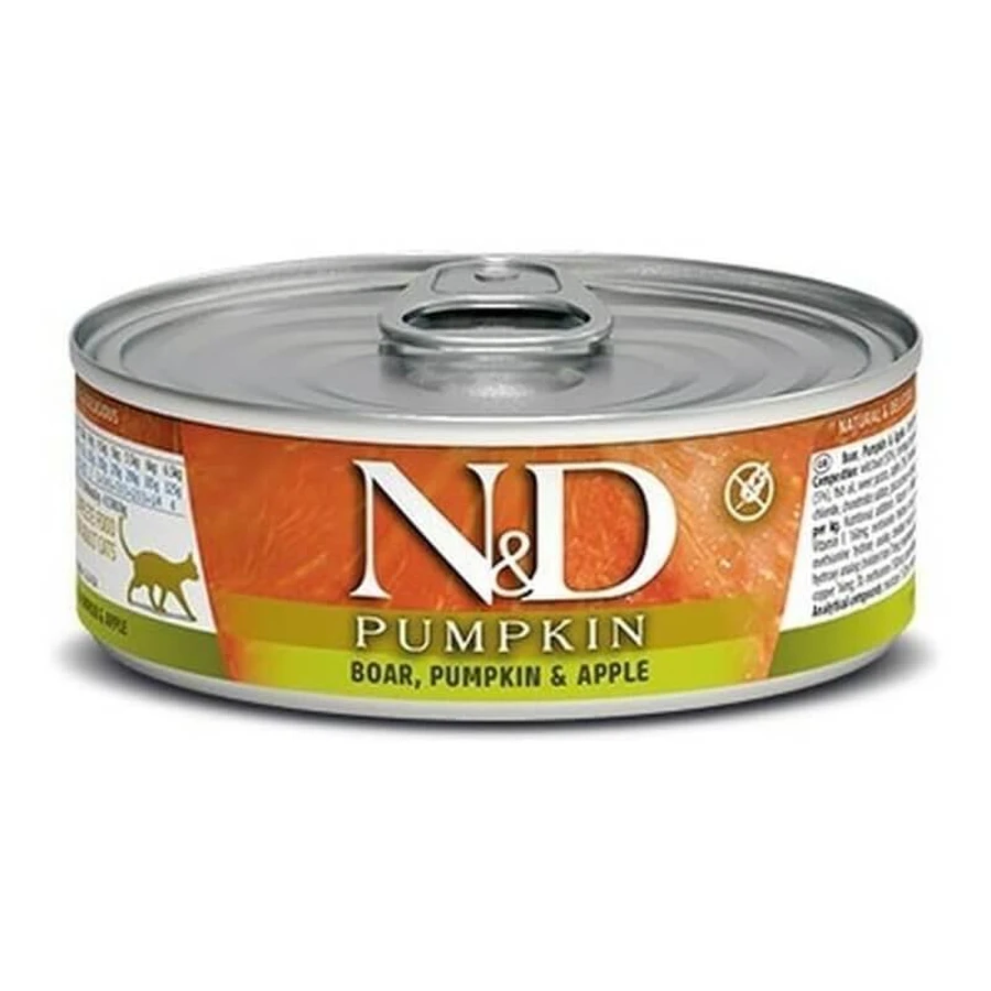 Farmina N&amp;d Pumpkin sin cereales, con jabalí, calabaza y manzana - Alimento completo para gatos adultos, 70 g