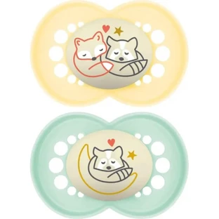 Mam Original Night - 2 Silicone Pacifiers, 6m+, Neutral - Assorted Patterns