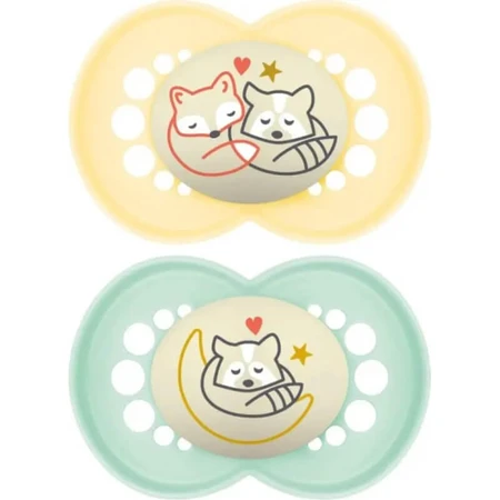 Mam Original Night - 2 Silicone Pacifiers, 6m+, Neutral - Assorted Patterns