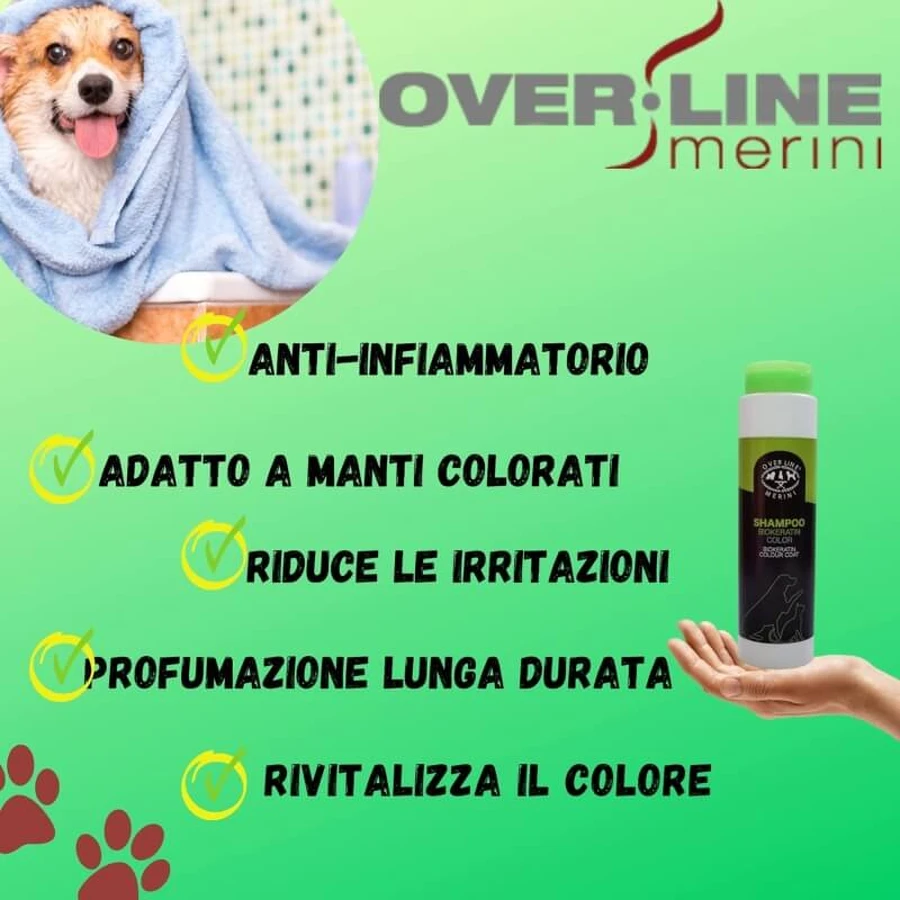 Merini Maurizio Over Line Bio Keratin Color - Shampooing pour chiens à poil noir ou teinté, 250 ml