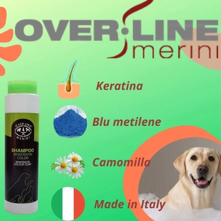 Merini Maurizio Over Line Bio Keratin Color - Shampooing pour chiens à poil noir ou teinté, 250 ml