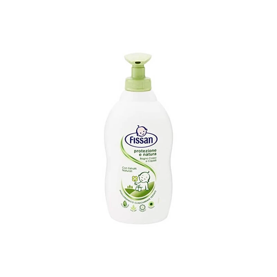 Gel de baño y champú para bebés Fissan con extractos naturales: Protección y naturaleza, 400 ml (etiqueta rayada)