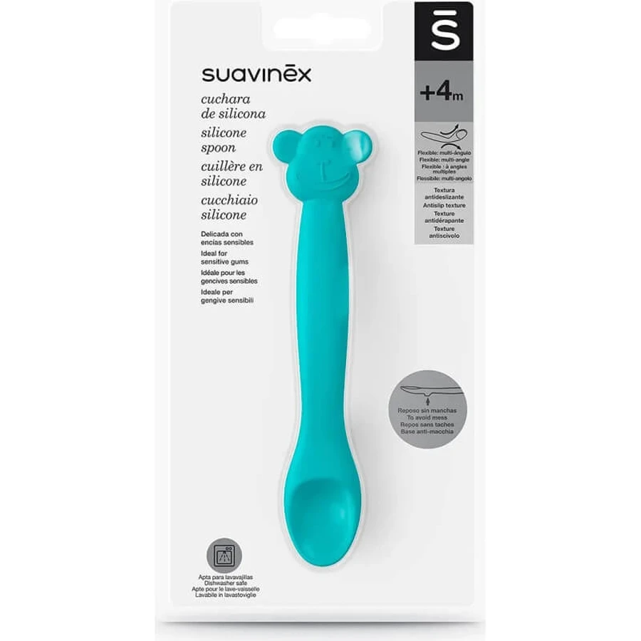 Suavinex Monkey - Cuillère en silicone - Verte