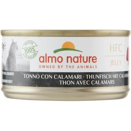 Almo Nature HFC Jelly: atún con calamar - Comida húmeda para gatos adultos, 70 g