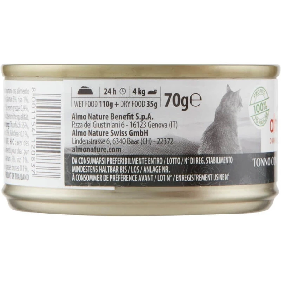 Almo Nature HFC Jelly: atún con calamar - Comida húmeda para gatos adultos, 70 g